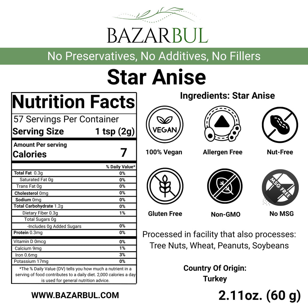 Authentic Whole Star Anise for Tea & Baking 2.11 Ounce