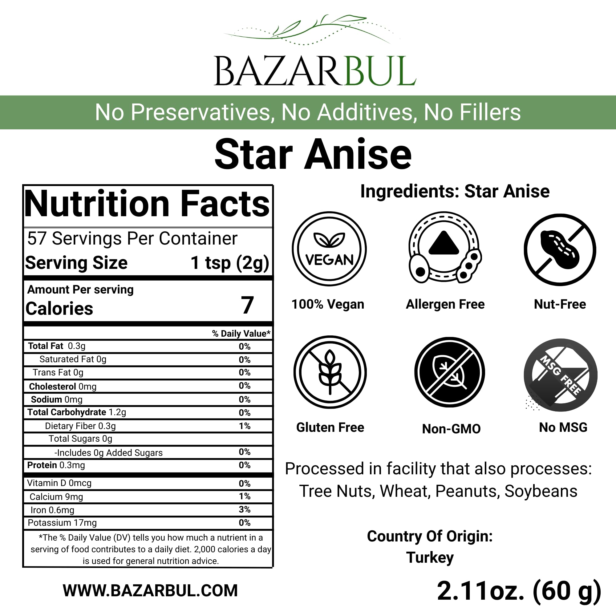 Authentic Whole Star Anise for Tea & Baking 2.11 Ounce