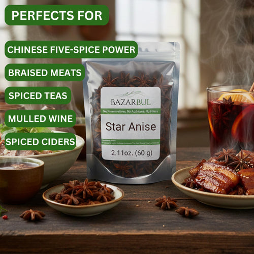 Authentic Whole Star Anise for Tea & Baking 2.11 Ounce - Bazarbul