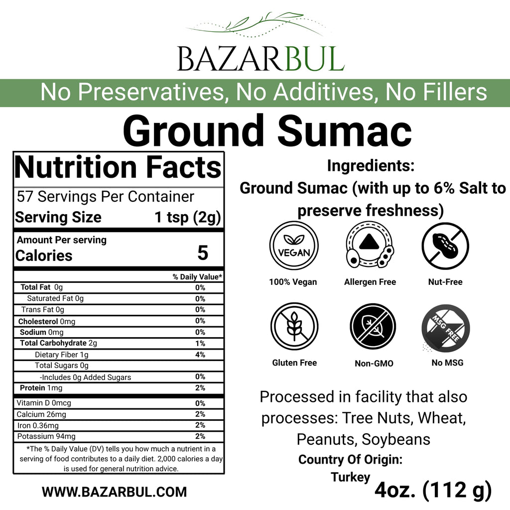 BAZARBUL Pure Sumac Spice Powder, 4 oz Resealable Bag