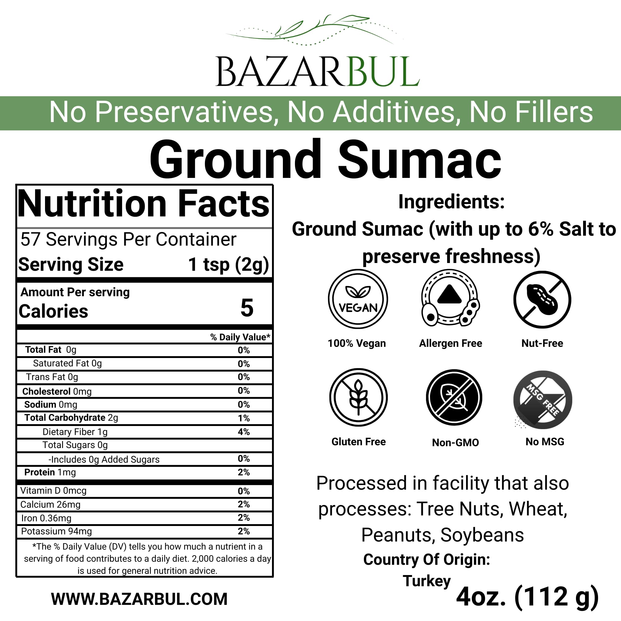 BAZARBUL Pure Sumac Spice Powder, 4 oz Resealable Bag