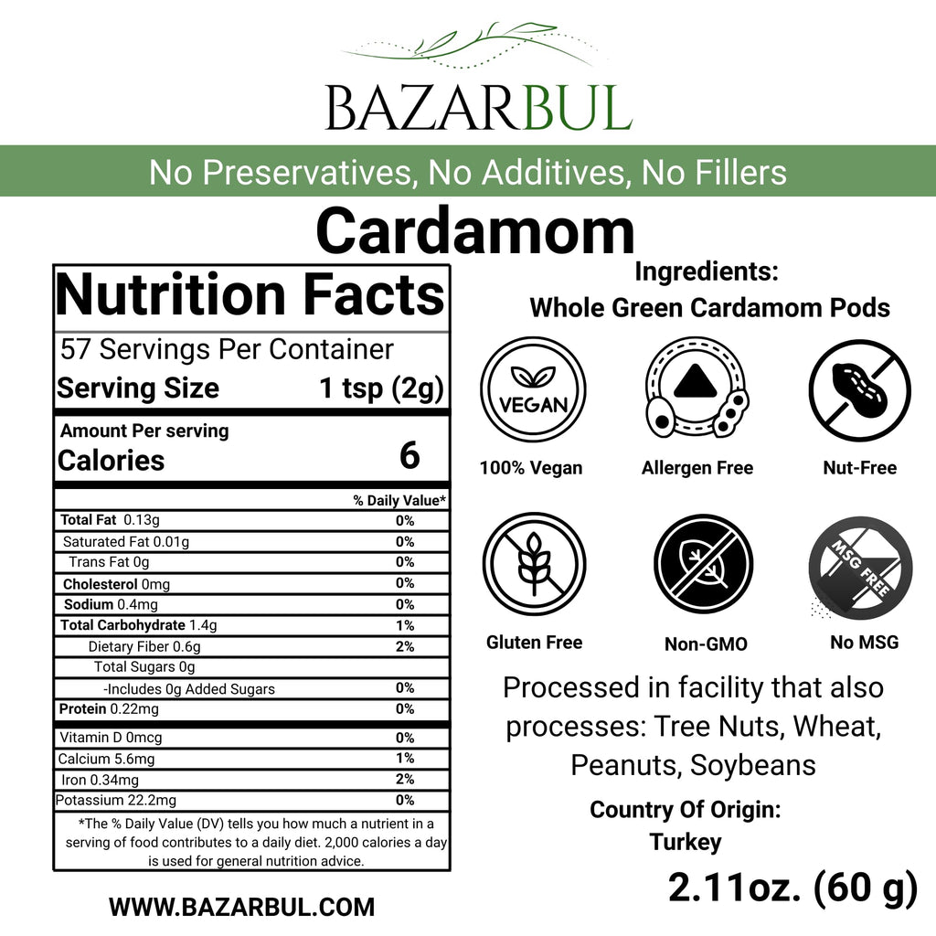 Cardamom Seeds Whole (2.11 Oz) 60g - Bazarbul