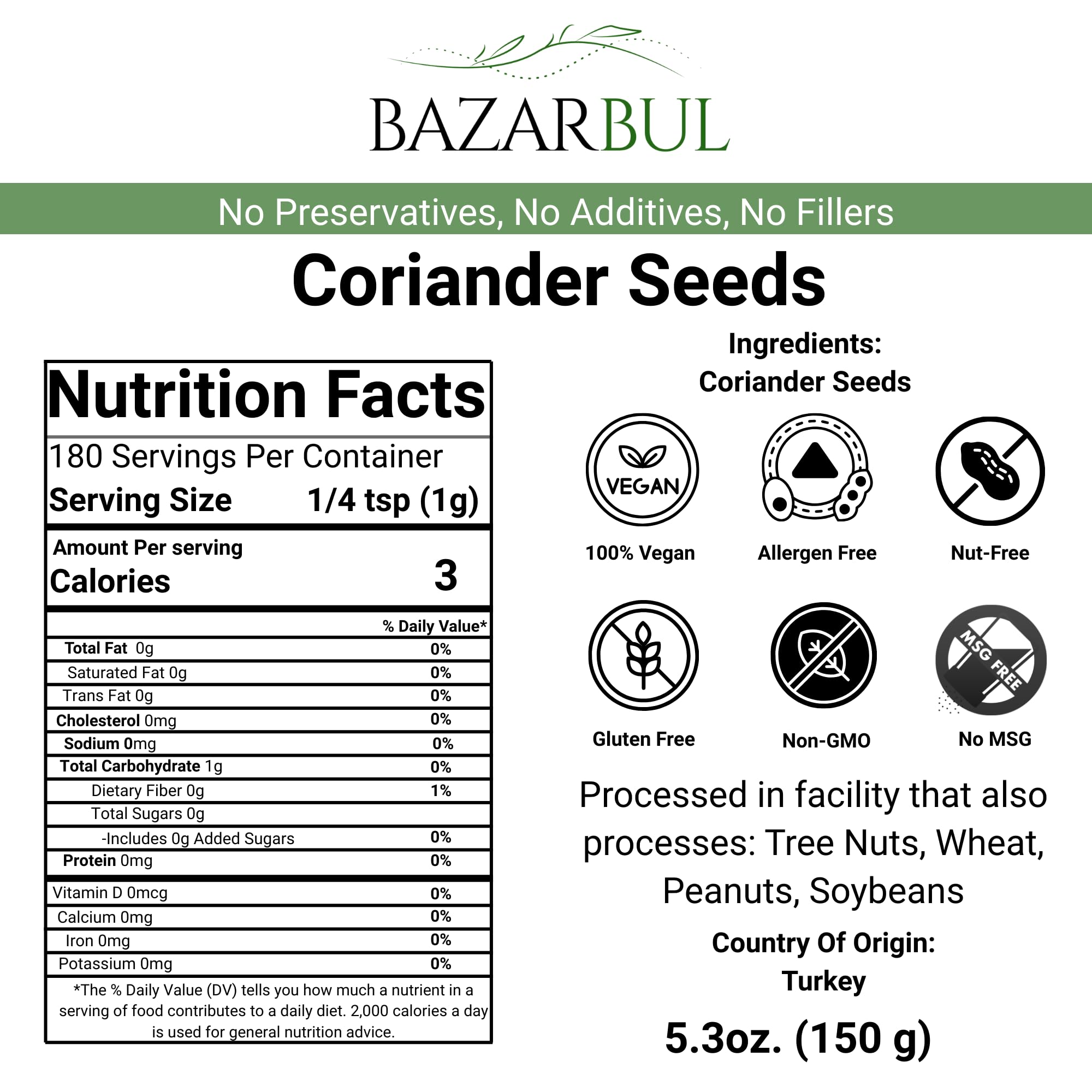 Coriander Seeds Whole, 5.3oz