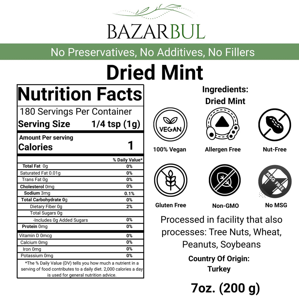 Dried Mint Leaves Spearmint 7oz Resealable Bag
