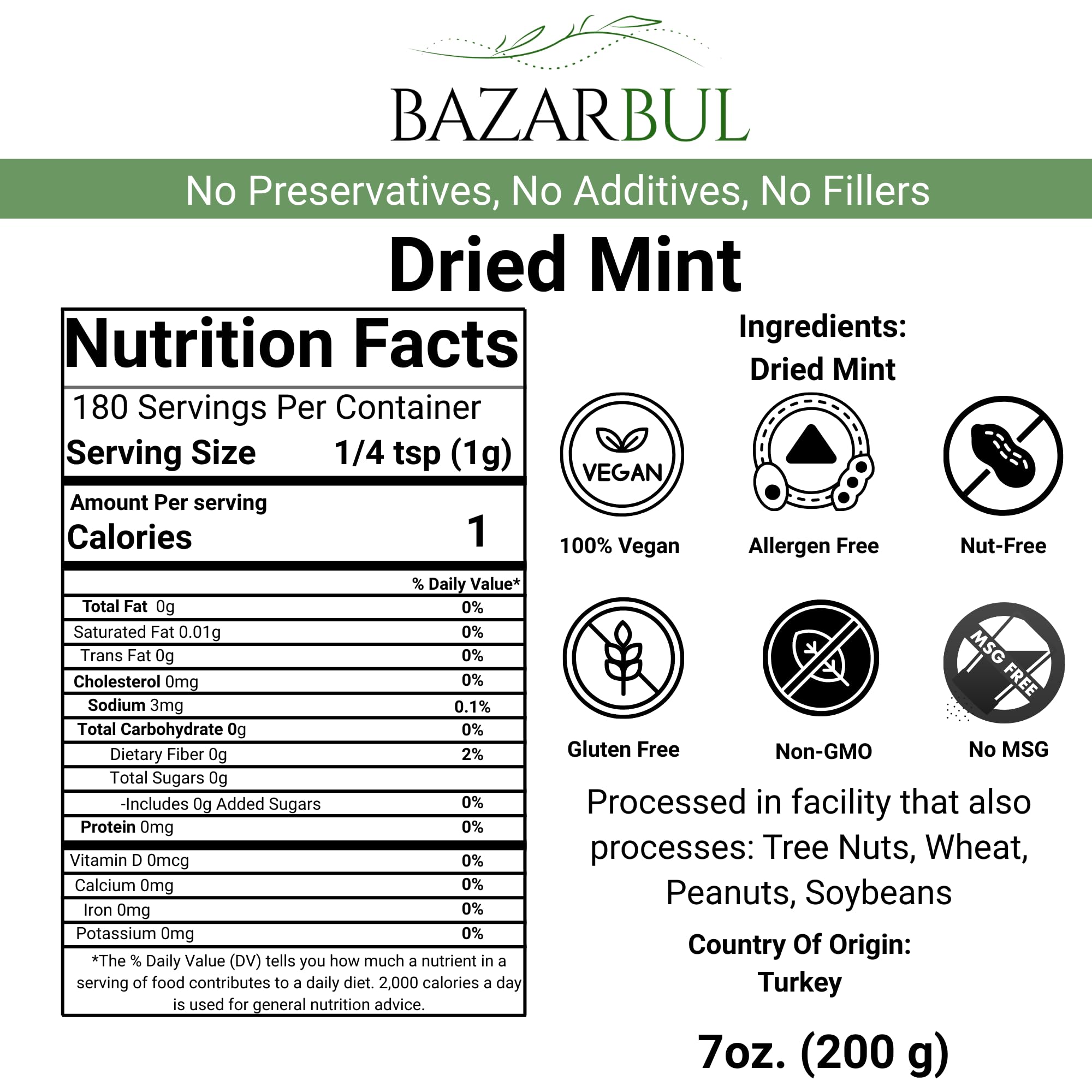 Dried Mint Leaves Spearmint 7oz Resealable Bag