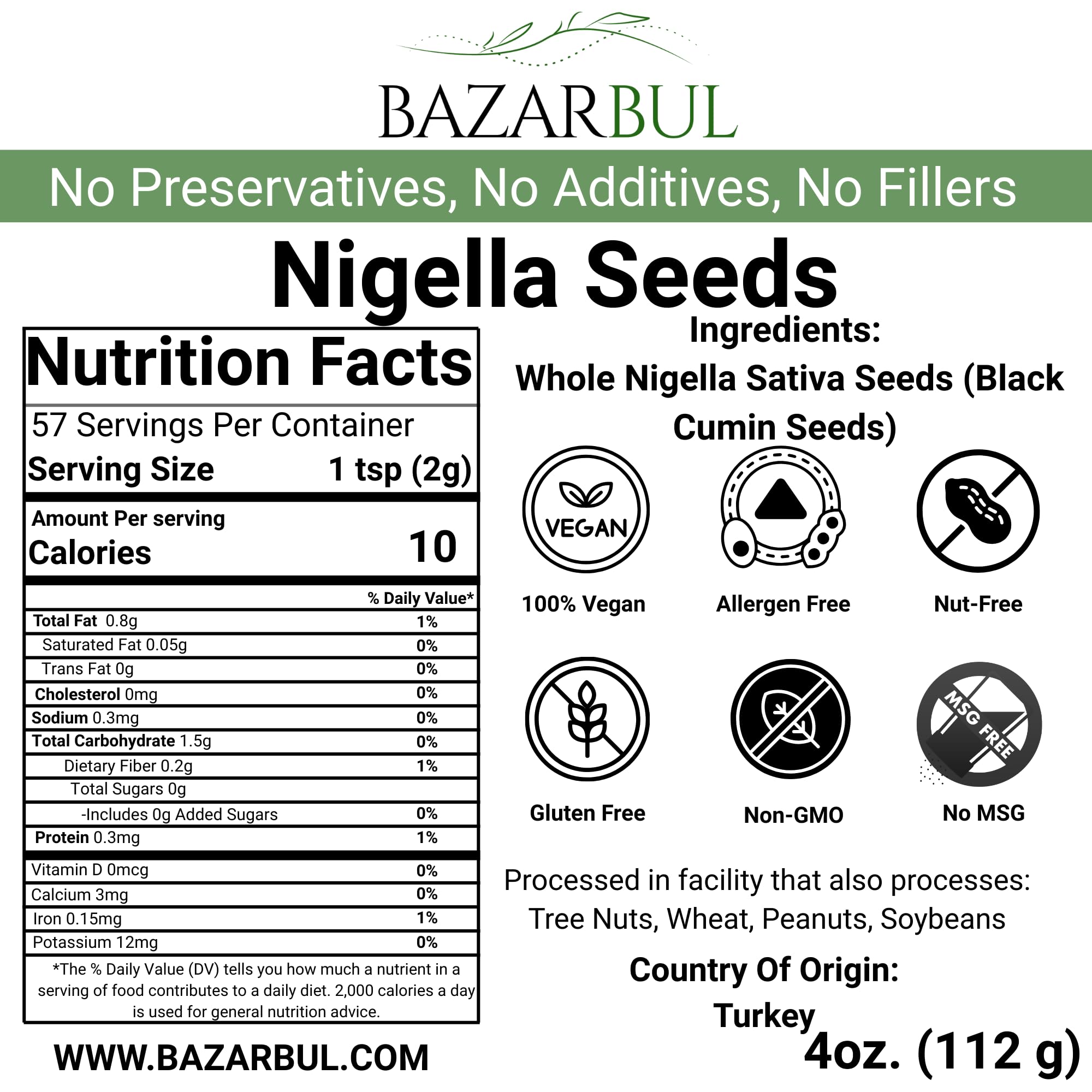 Premium Nigella Seeds (Black Cumin) 4 Oz - Bazarbul