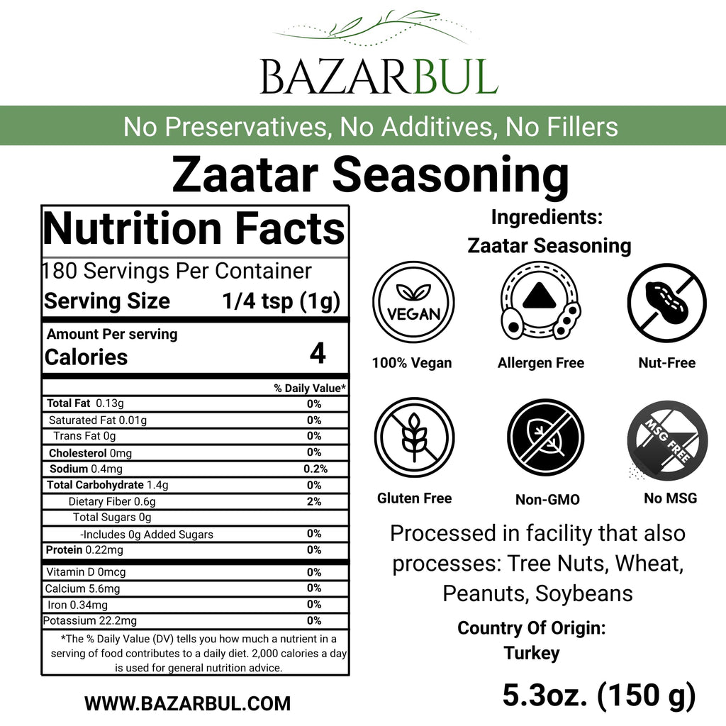 Zaatar Seasoning, 5.3oz, Real Za'atar - Bazarbul