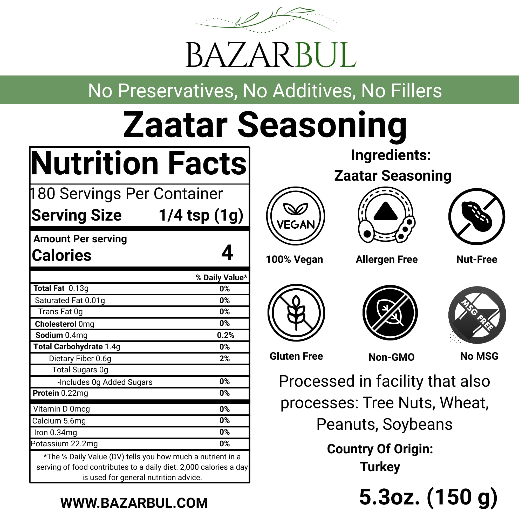Zaatar Seasoning, 5.3oz, Real Za'atar - Bazarbul